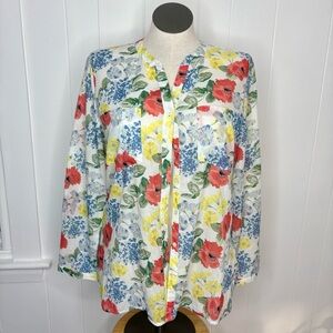 Laura Ashley Cotton Button Down Shirt Lightweight Floral Hydrangeas Spring Sz 12